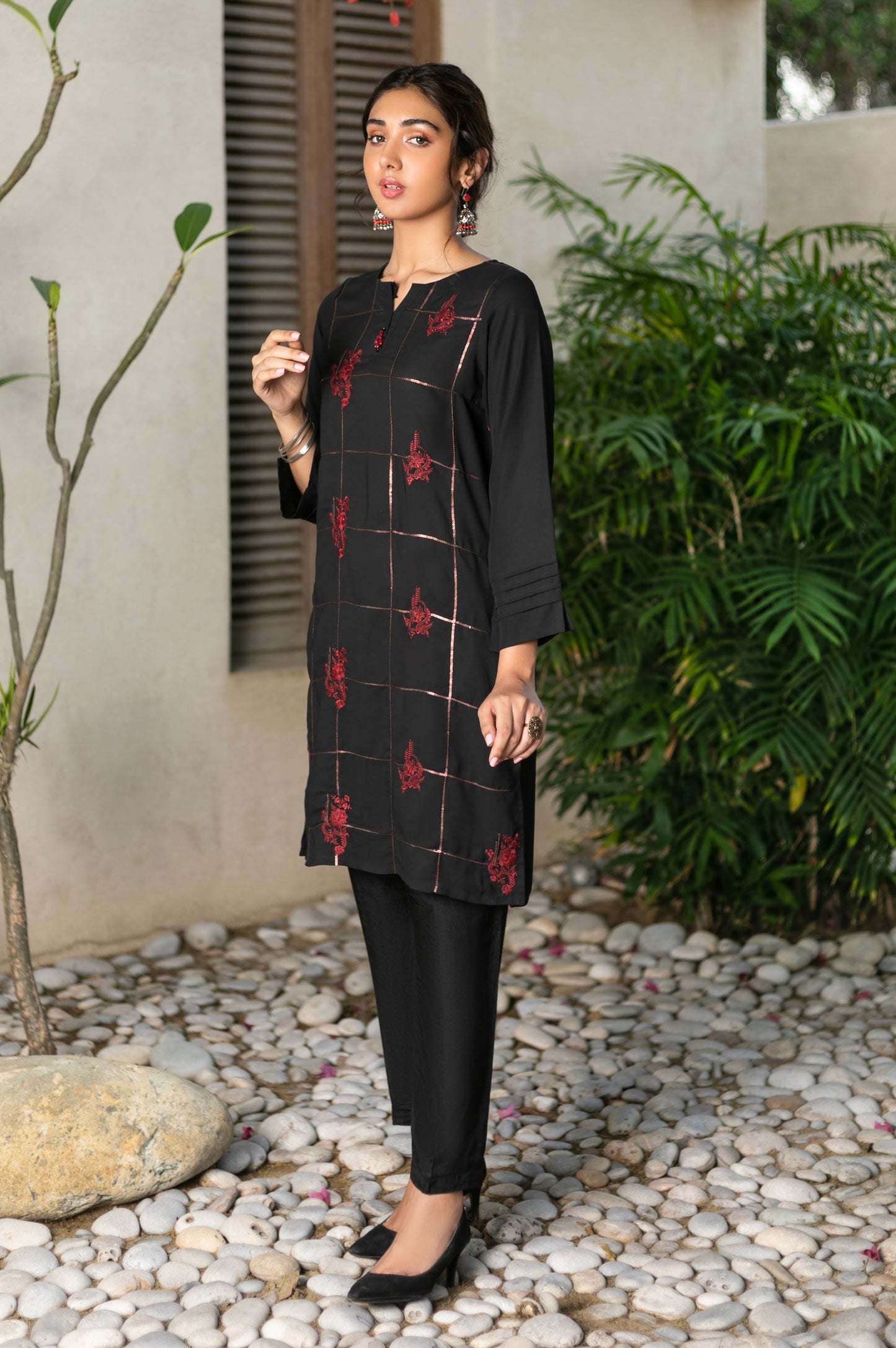 Stitched 1 Piece Crepe Dyed Embroidered Shirt