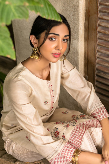 Stitched 1 Piece Paper Silk Dyed Embroidered Shirt