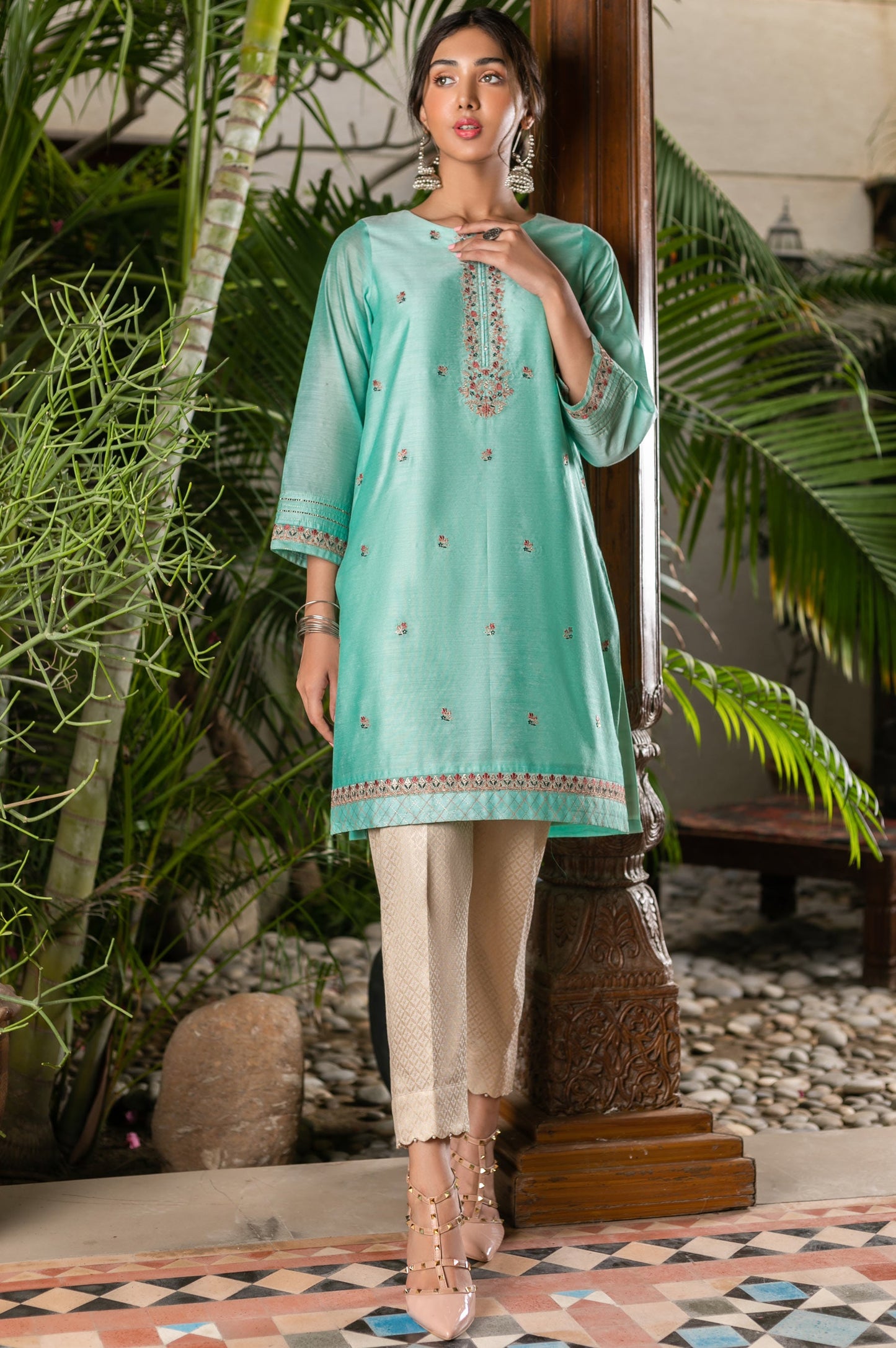 Stitched 1 Piece Paper Silk Embroidered Shirt