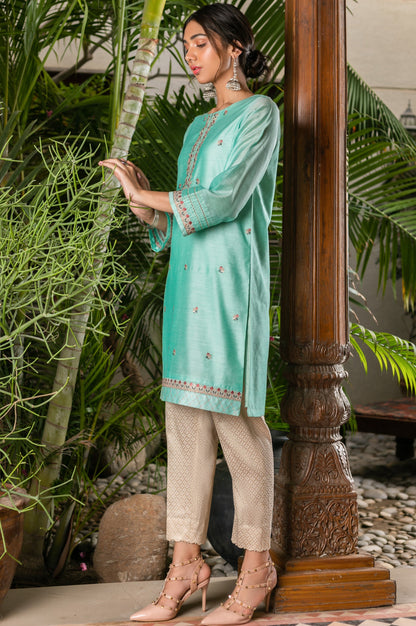 Stitched 1 Piece Paper Silk Embroidered Shirt