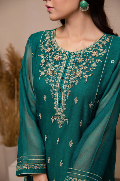 Stitched 1 Piece Khaddi Net Embroidered Shirt