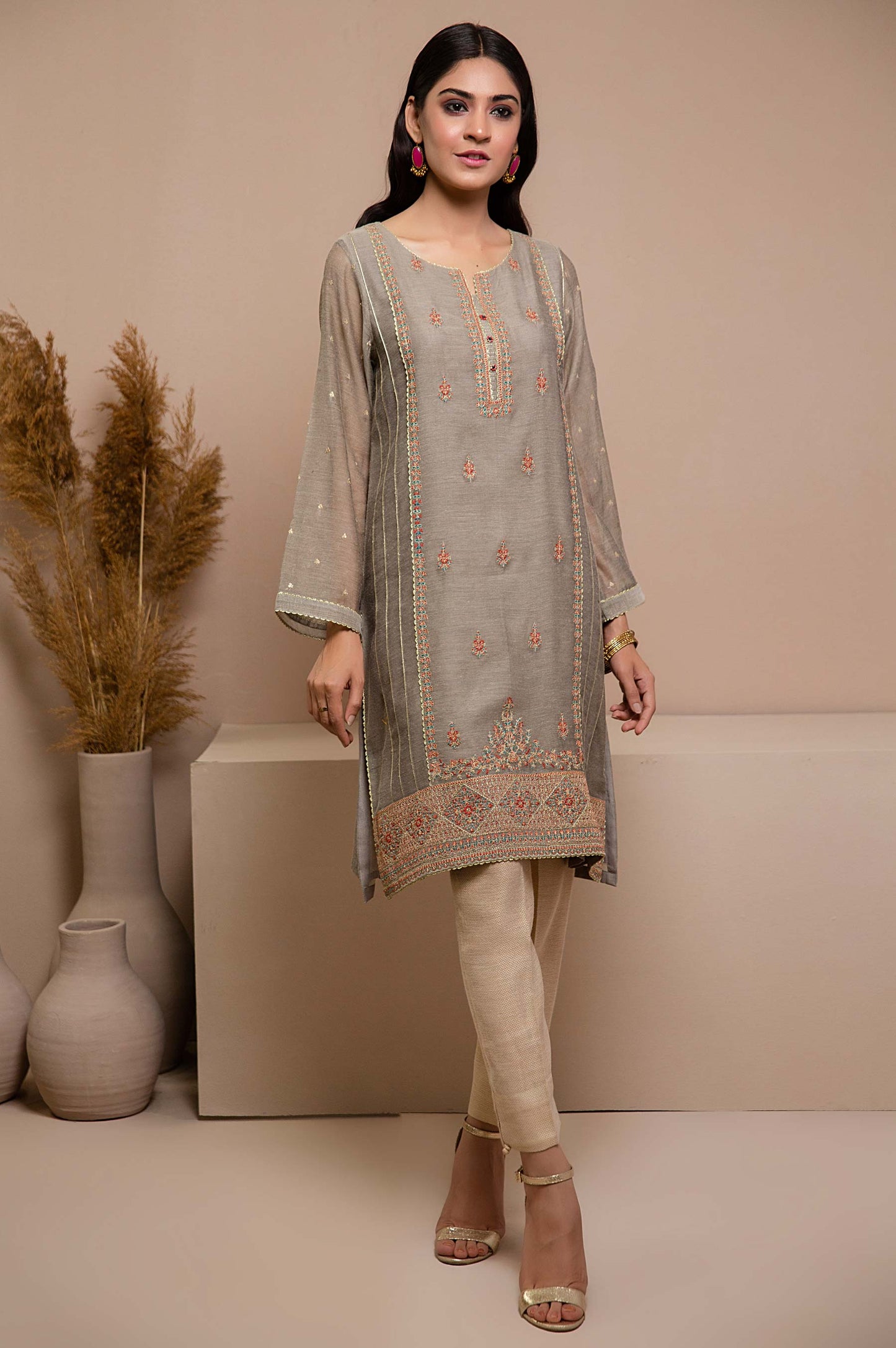 Stitched 1 Piece Khaddi Net Embroidered Suit