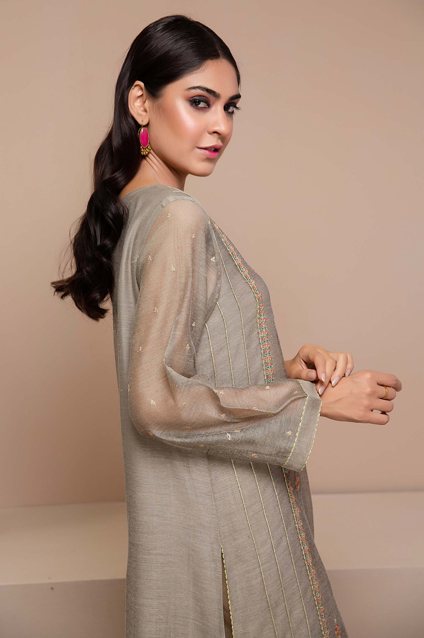 Stitched 1 Piece Khaddi Net Embroidered Suit