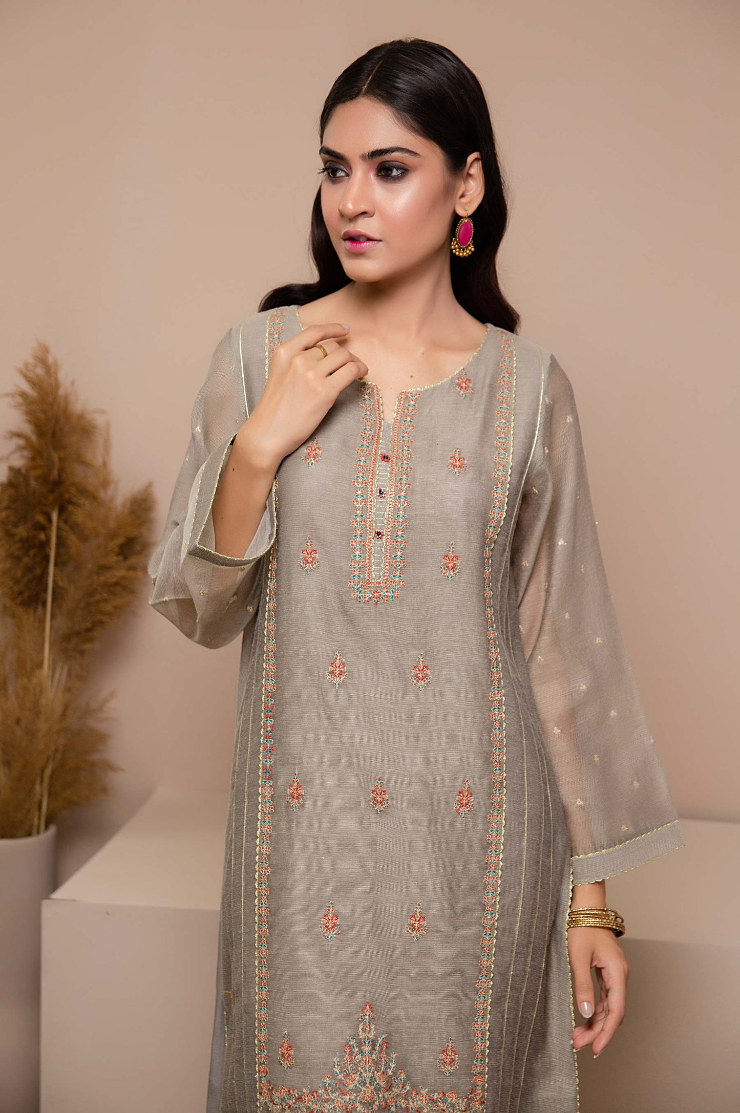 Stitched 1 Piece Khaddi Net Embroidered Suit