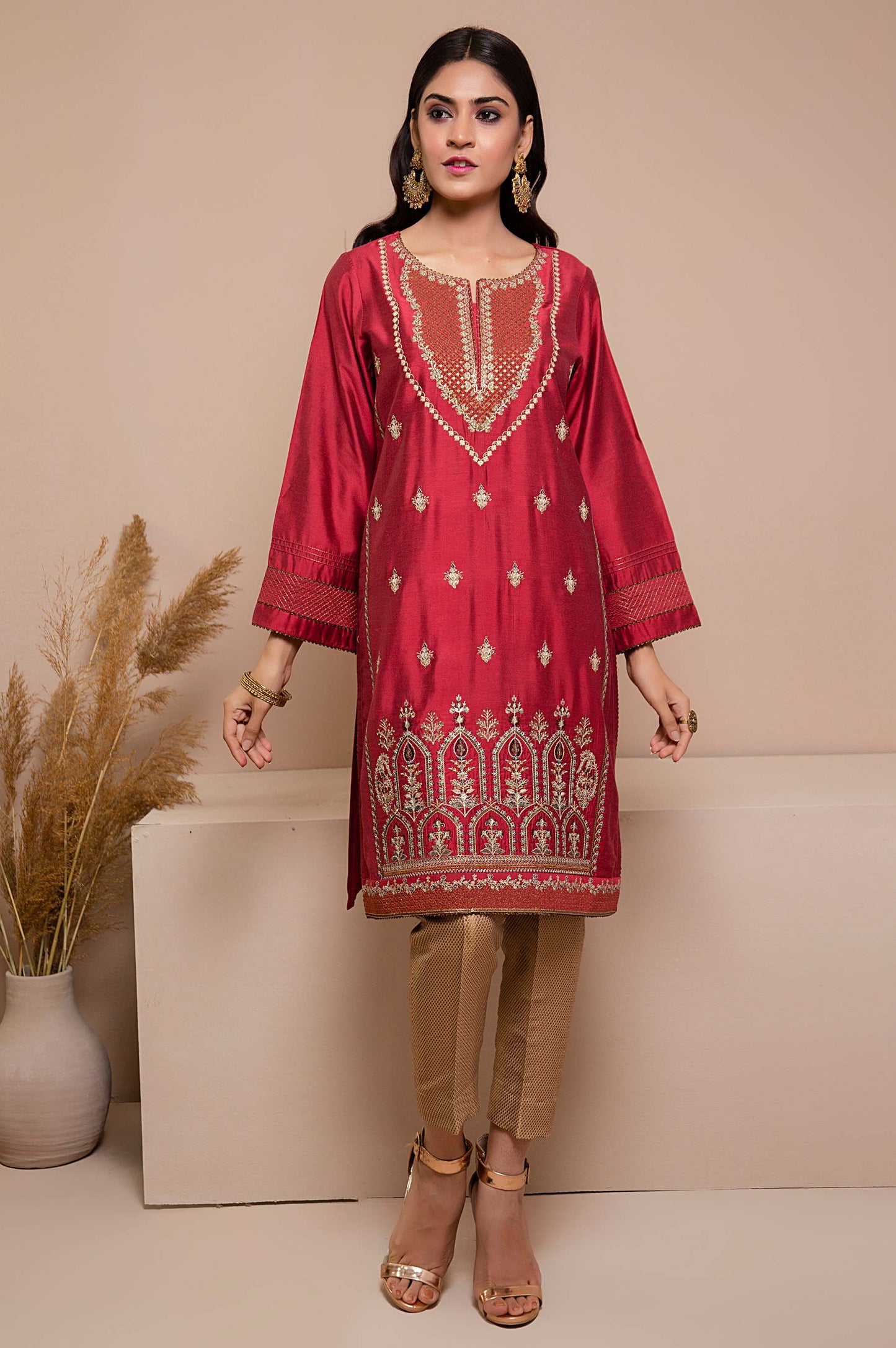 Stitched 1 Piece Cotton Silk Embroidered Shirt