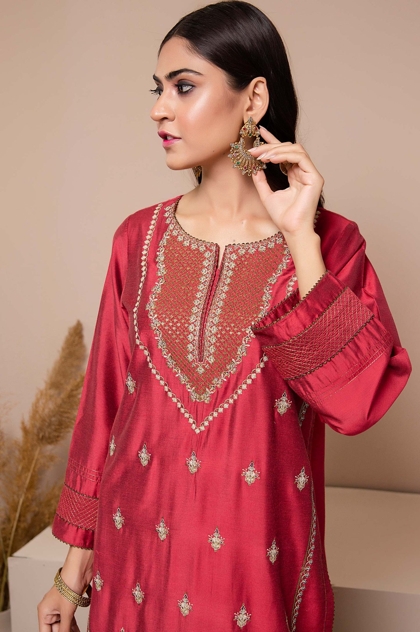 Stitched 1 Piece Cotton Silk Embroidered Shirt