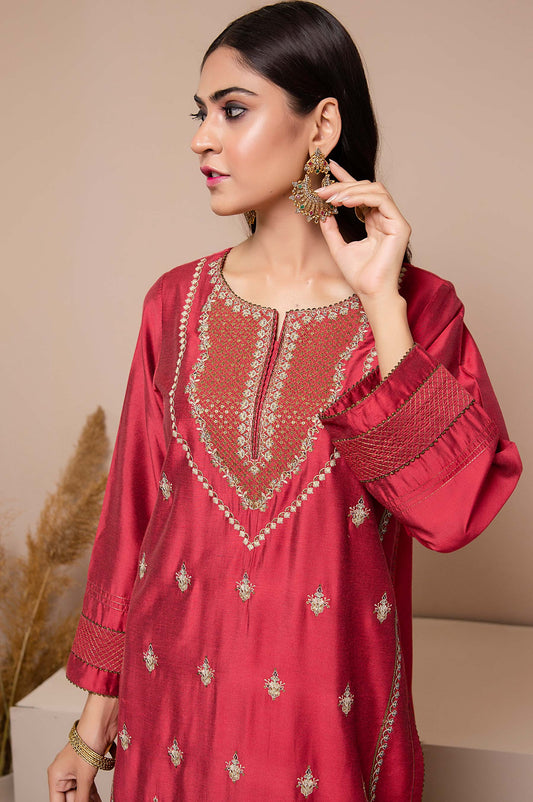 Stitched 1 Piece Cotton Silk Embroidered Shirt