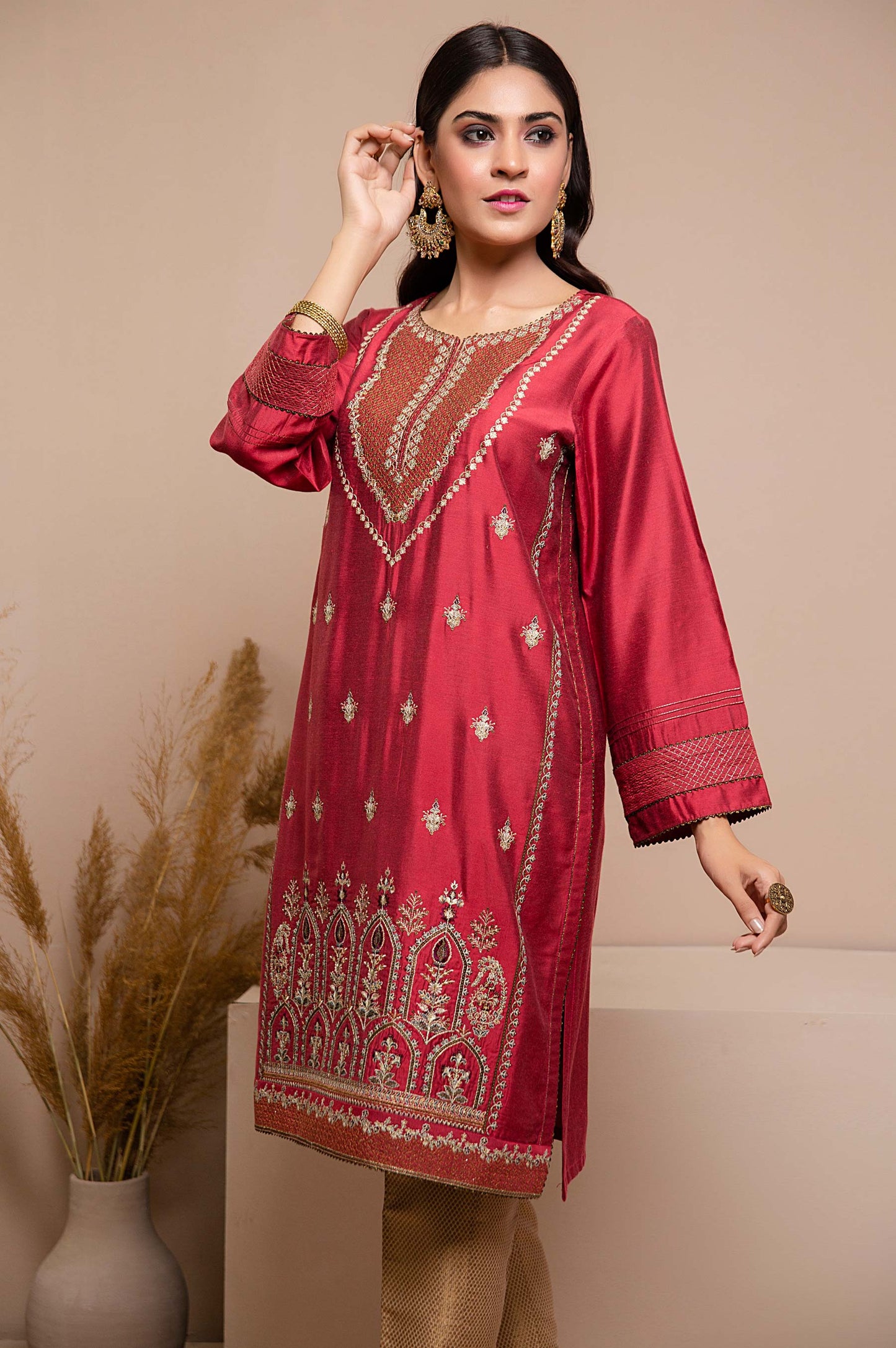 Stitched 1 Piece Cotton Silk Embroidered Shirt