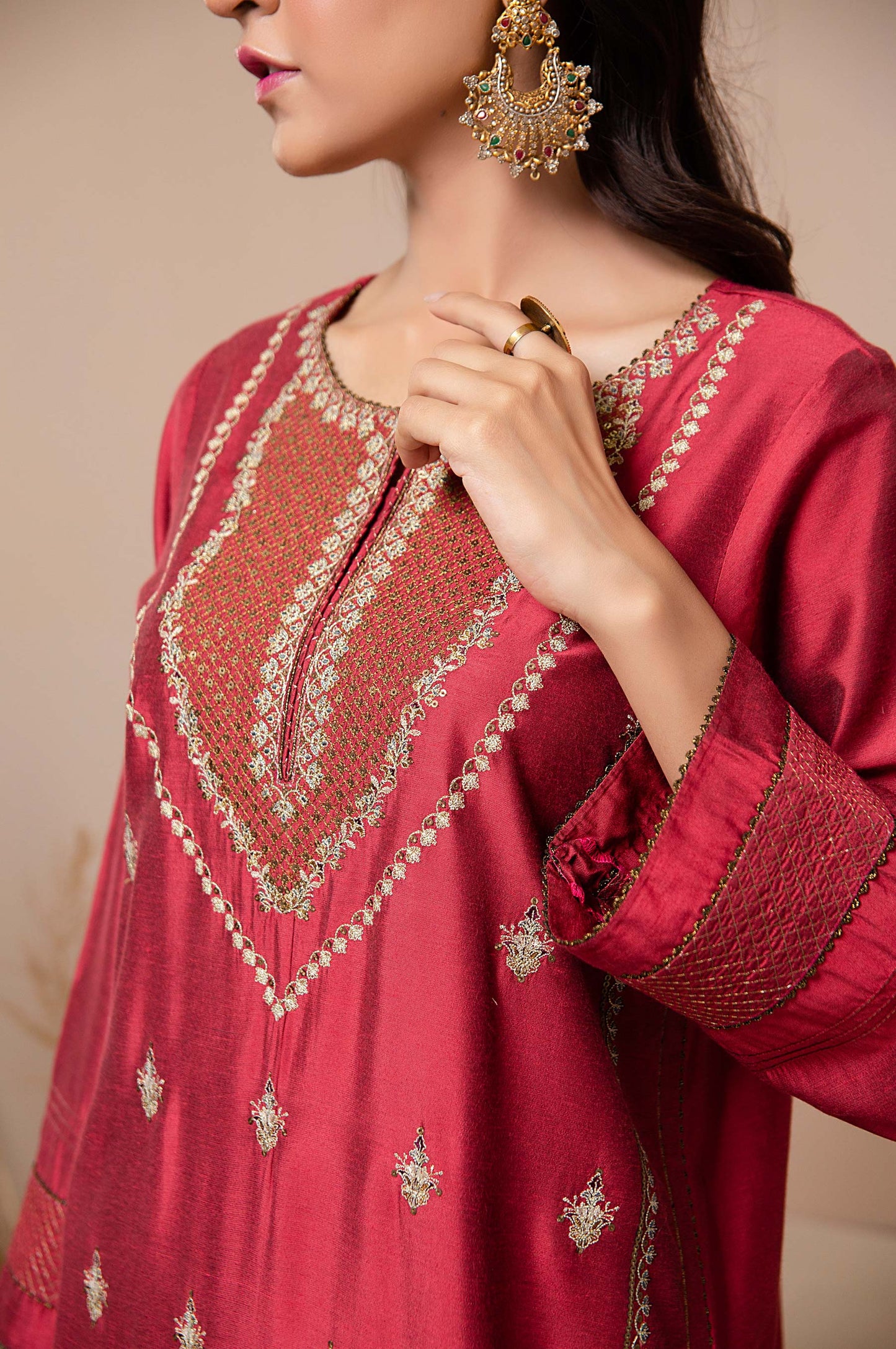 Stitched 1 Piece Cotton Silk Embroidered Shirt