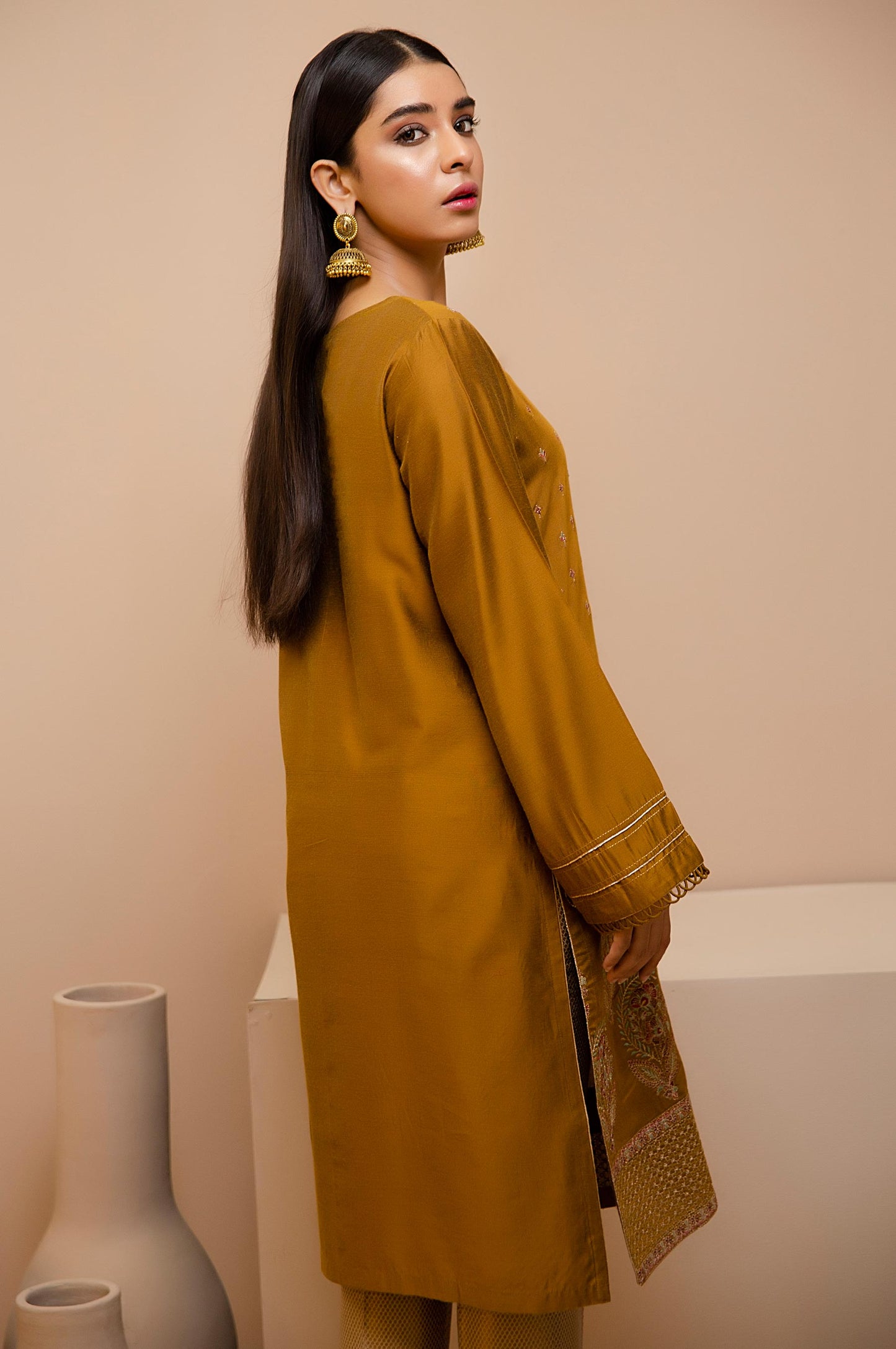 Stitched 1 Piece Cotton Silk Embroidered Shirt