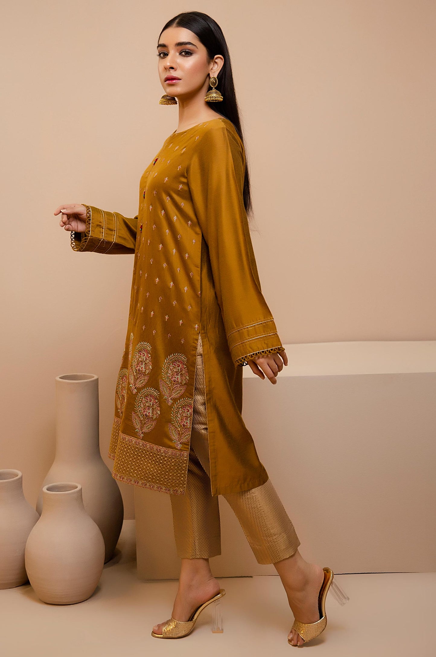 Stitched 1 Piece Cotton Silk Embroidered Shirt