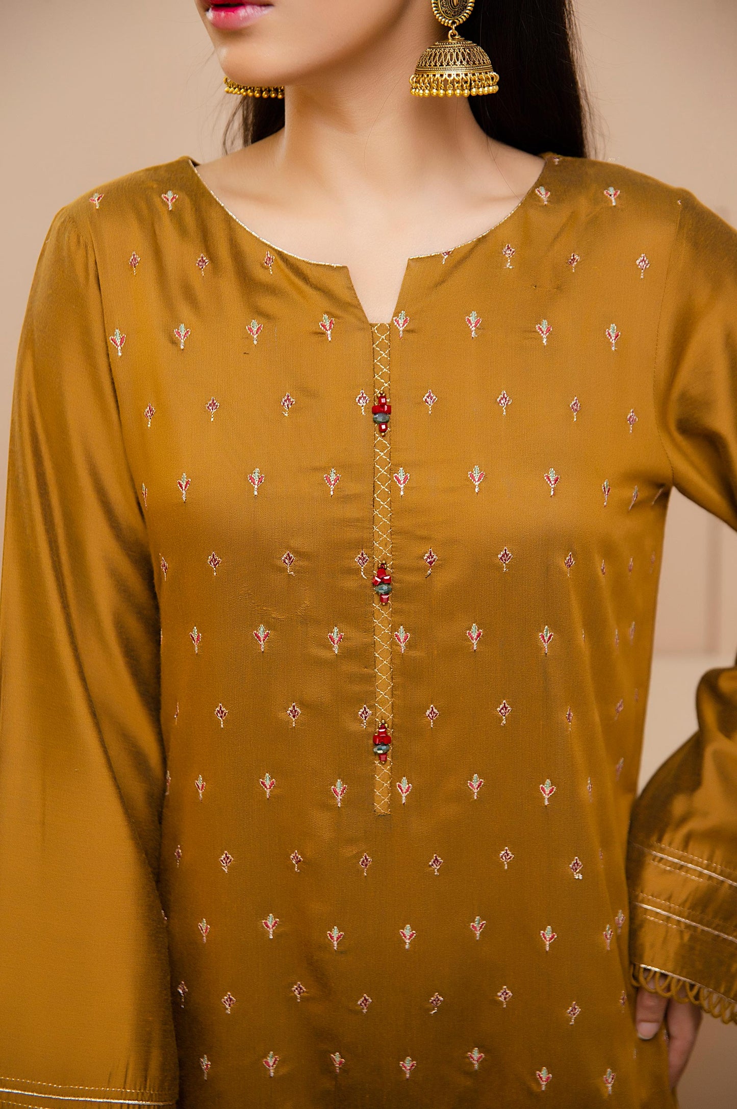 Stitched 1 Piece Cotton Silk Embroidered Shirt