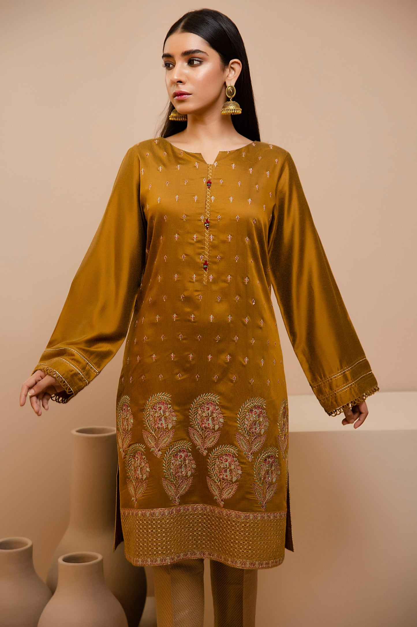 Stitched 1 Piece Cotton Silk Embroidered Shirt