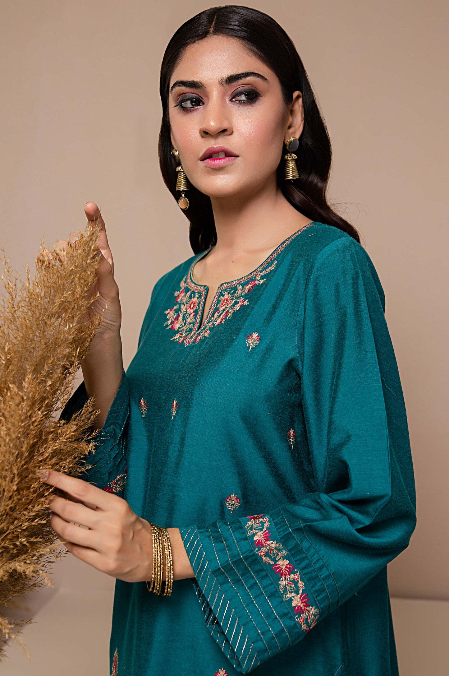 Stitched 1 Piece Cotton Silk Embroidered Shirt