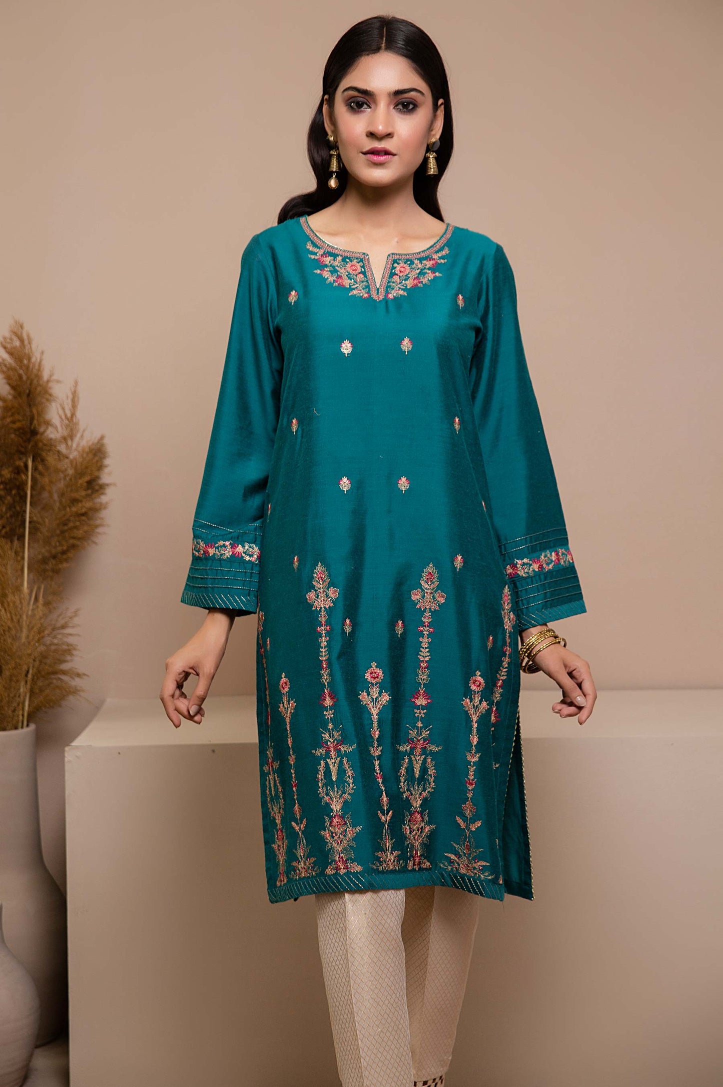 Stitched 1 Piece Cotton Silk Embroidered Shirt