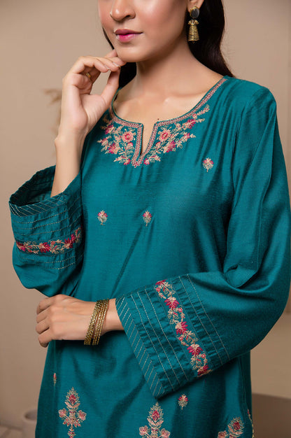 Stitched 1 Piece Cotton Silk Embroidered Shirt