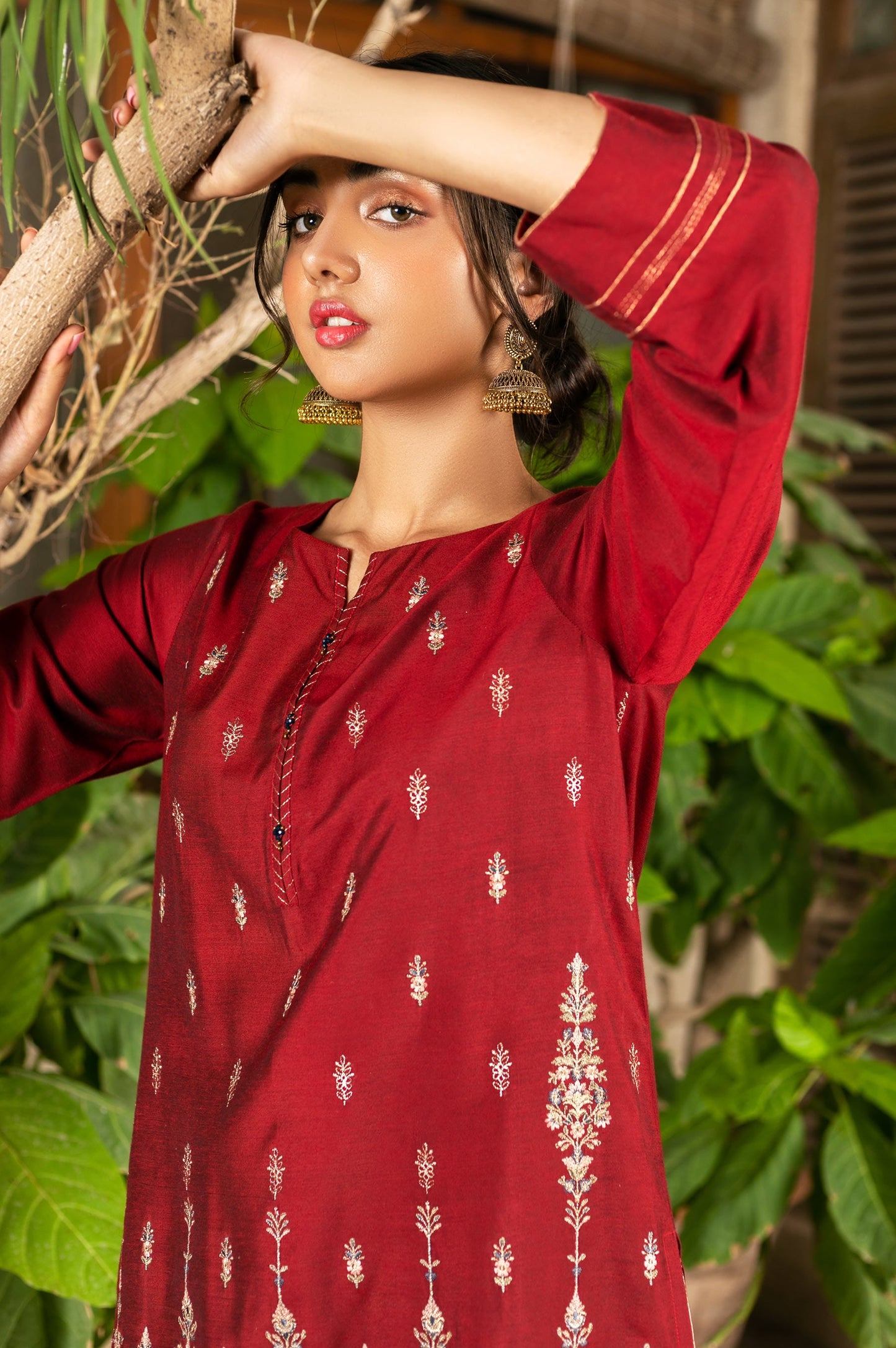 Stitched 1 Piece Cotton Silk Embroidered Shirt