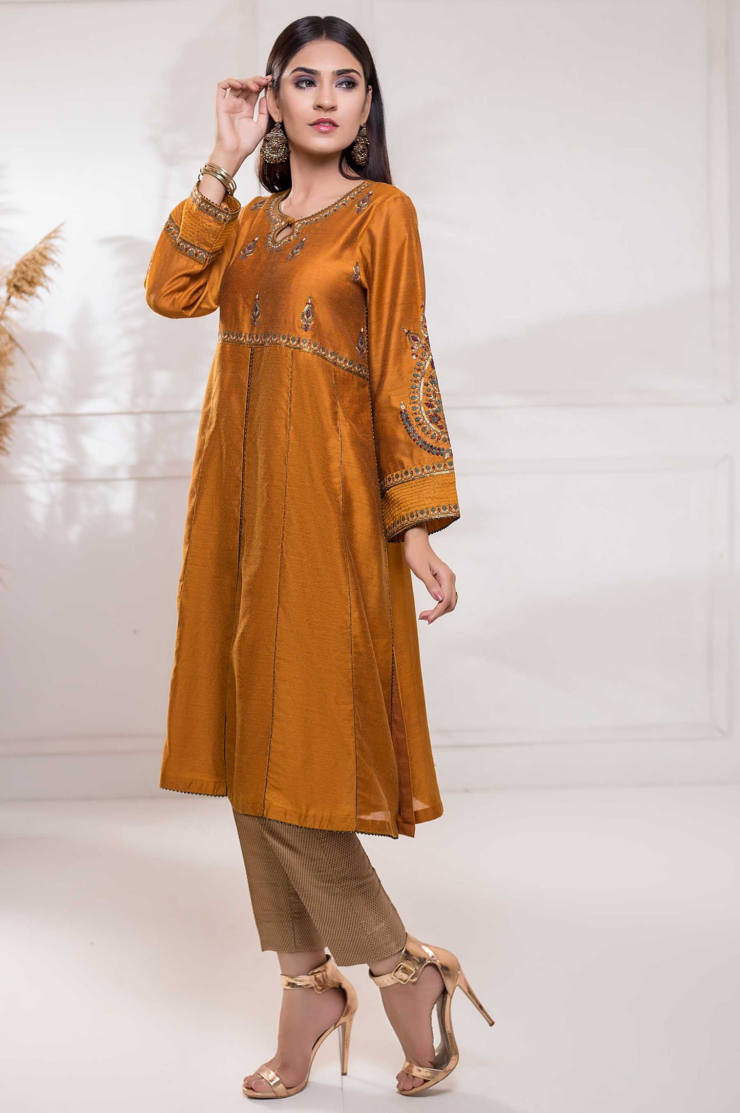 Stitched 1 Piece Cotton Net Embroidered Shirt