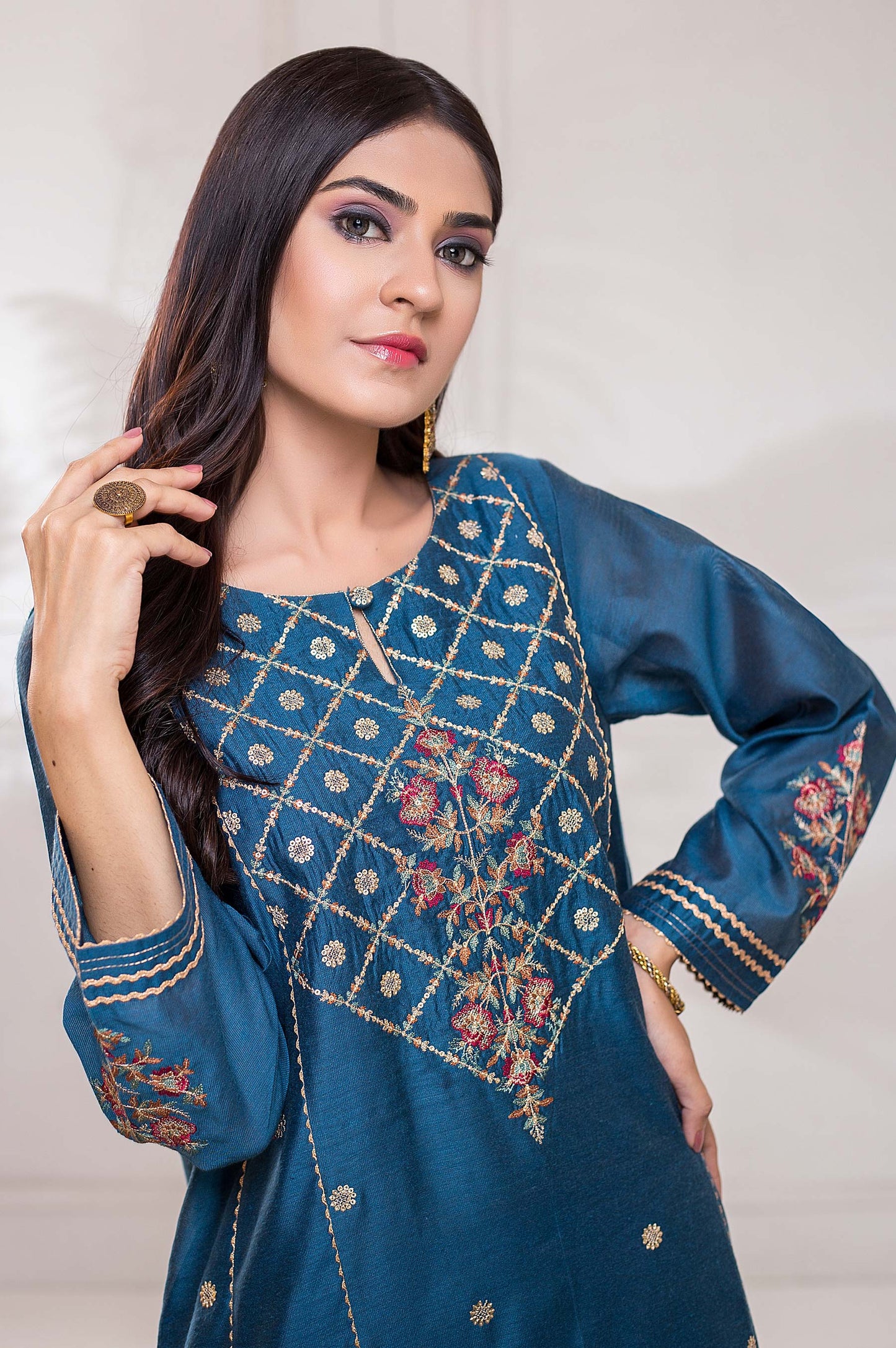 Stitched 1 Piece Cotton Net Embroidered Shirt