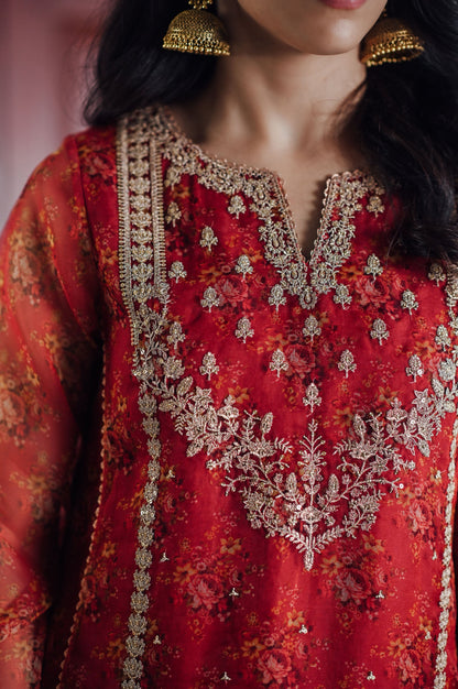 Stitched 1 Piece Organza Embroidered Shirt