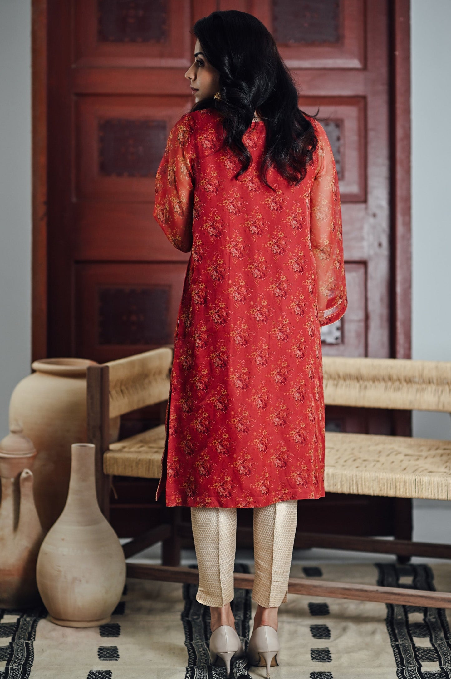 Stitched 1 Piece Organza Embroidered Shirt