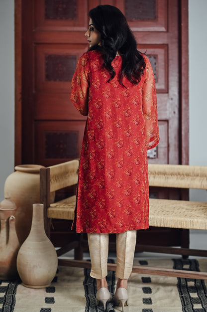 Stitched 1 Piece Organza Embroidered Shirt