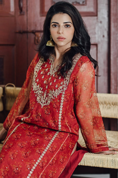 Stitched 1 Piece Organza Embroidered Shirt