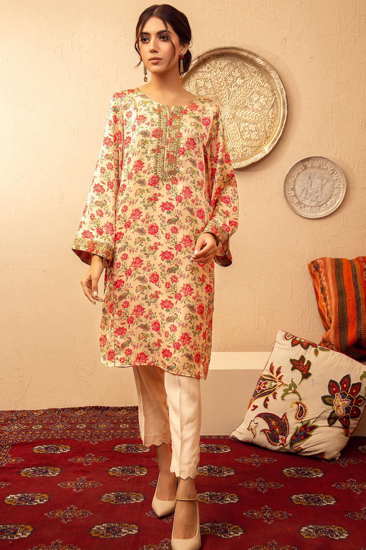 Stitched 1 Piece Poly Satin Embroidered Shirt