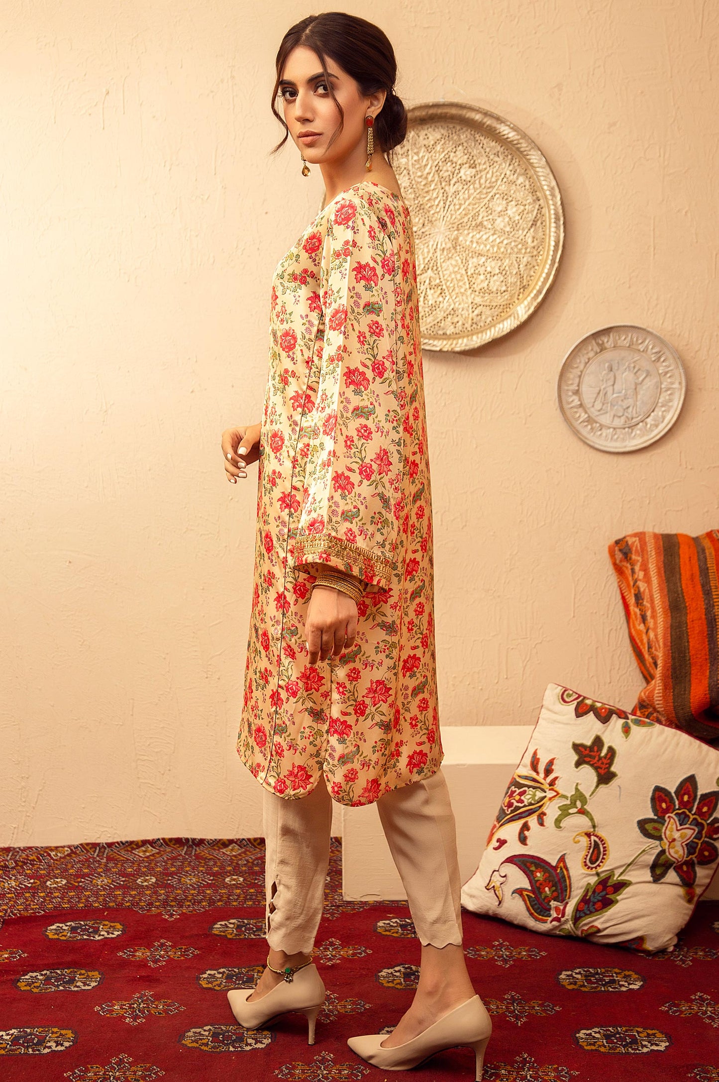 Stitched 1 Piece Poly Satin Embroidered Shirt