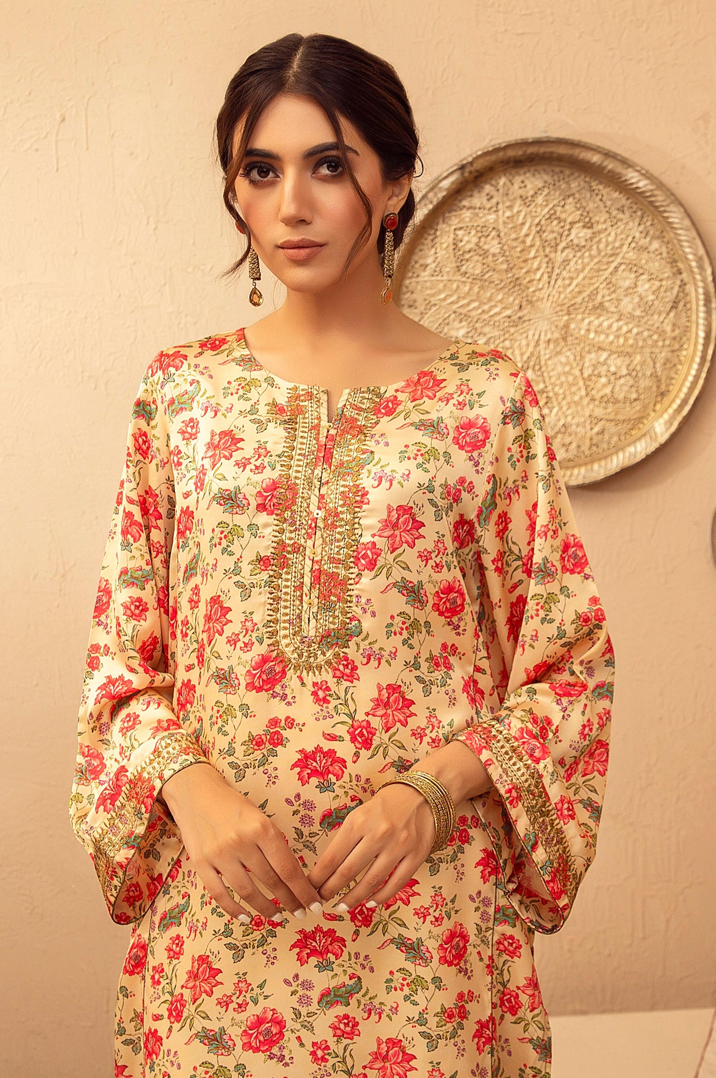 Stitched 1 Piece Poly Satin Embroidered Shirt