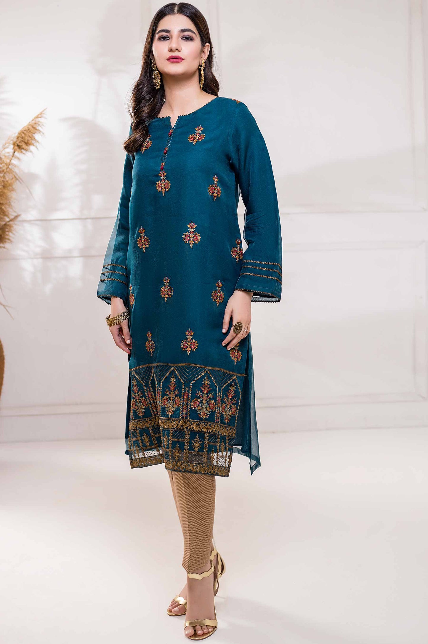 Stitched 1 Piece Embroidered Organza Shirt