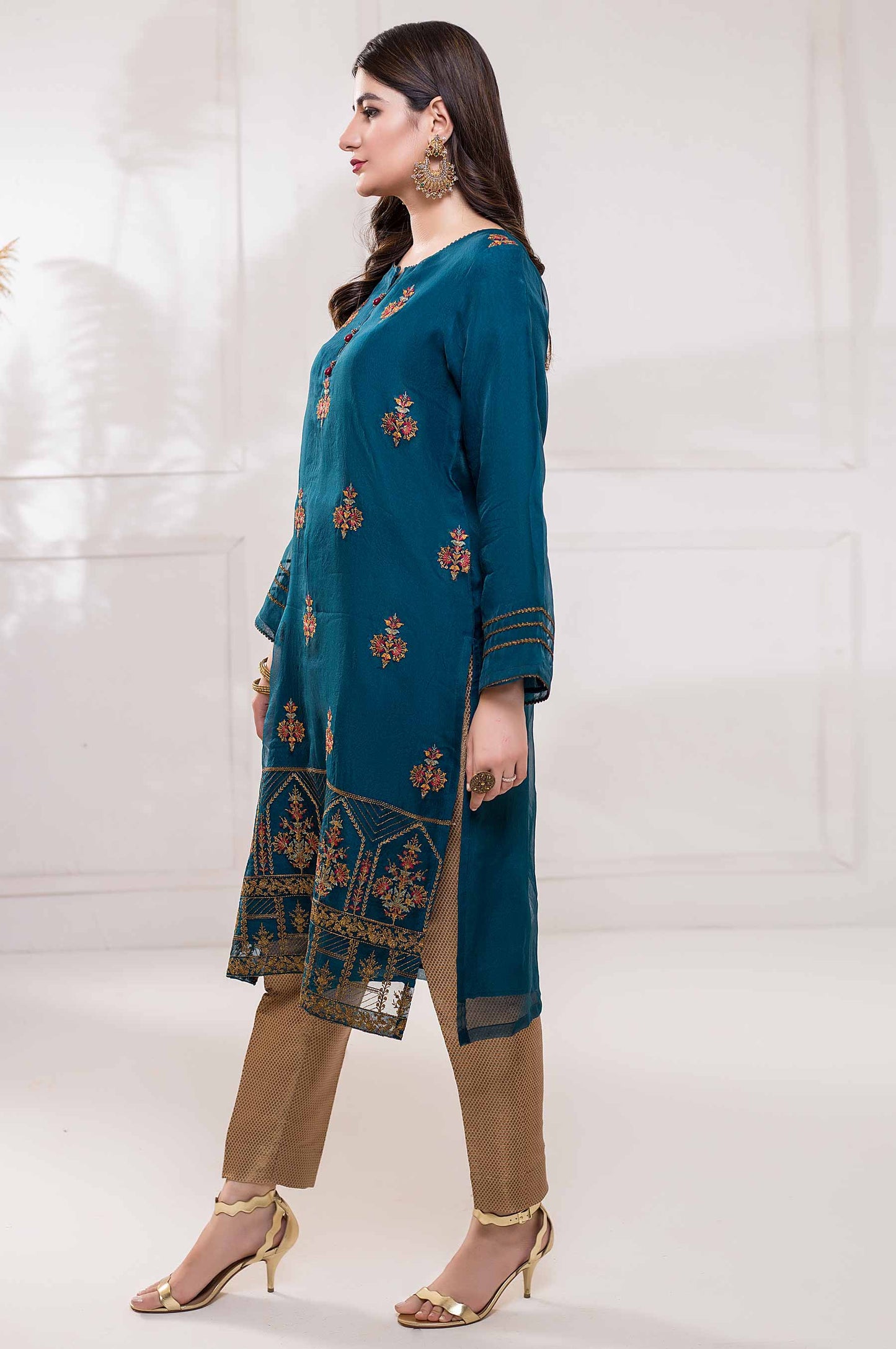 Stitched 1 Piece Embroidered Organza Shirt