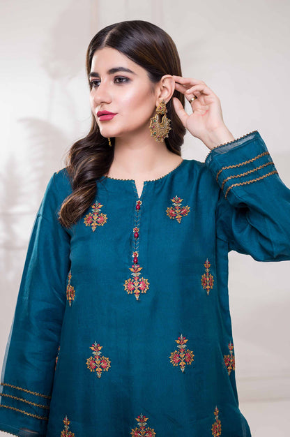 Stitched 1 Piece Embroidered Organza Shirt