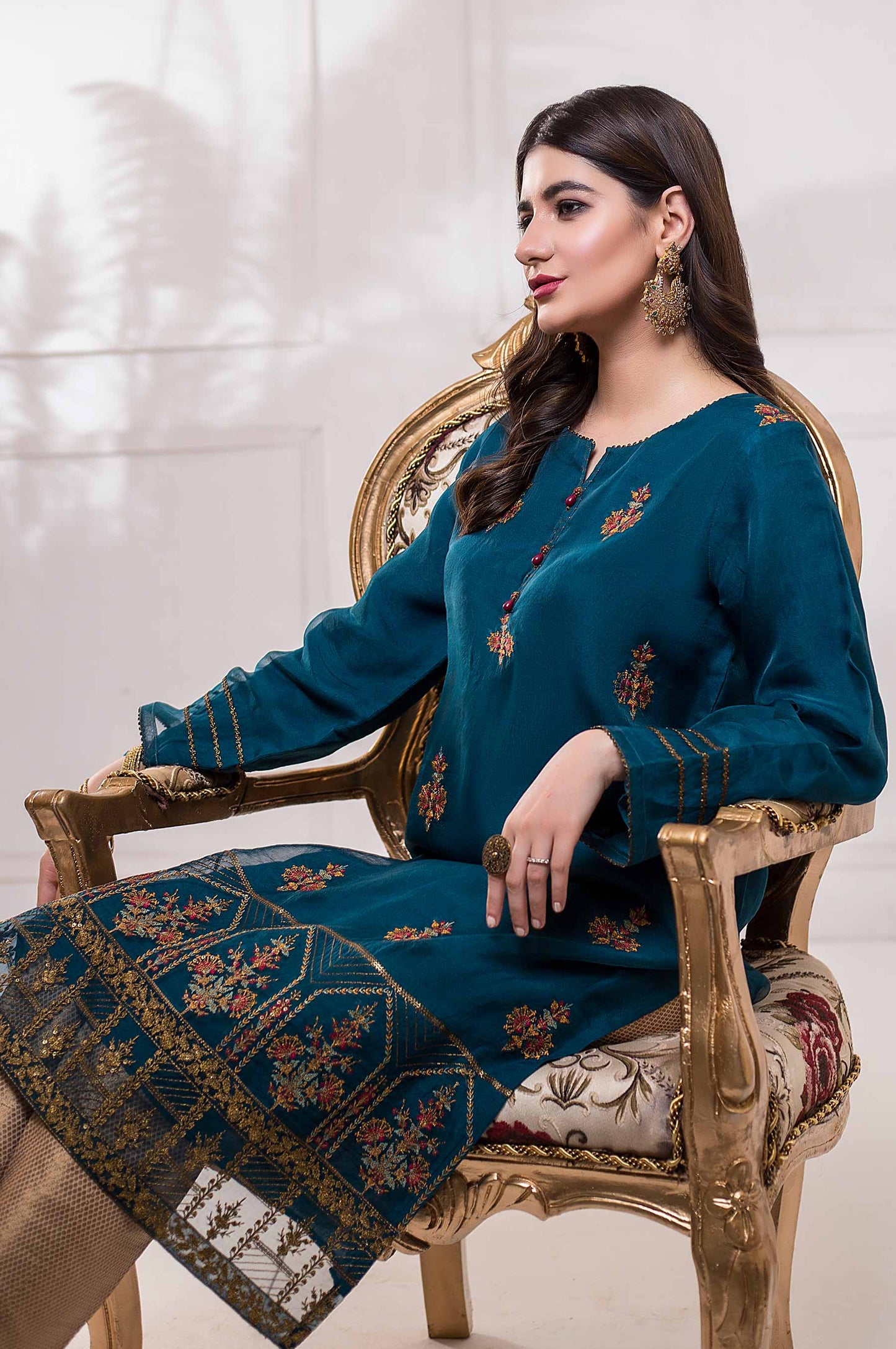 Stitched 1 Piece Embroidered Organza Shirt