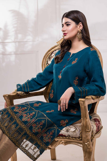 Stitched 1 Piece Embroidered Organza Shirt