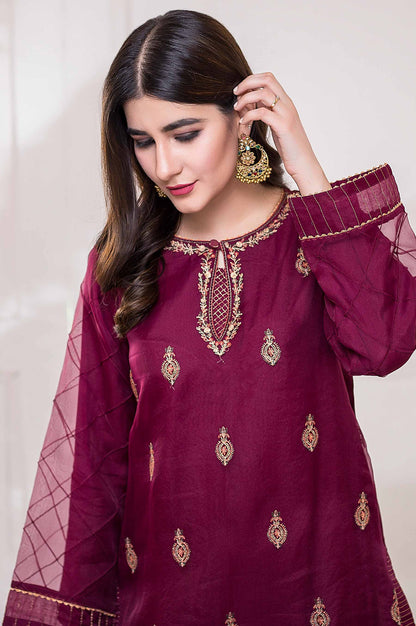 Stitched 1 Piece Embroidered Organza Shirt