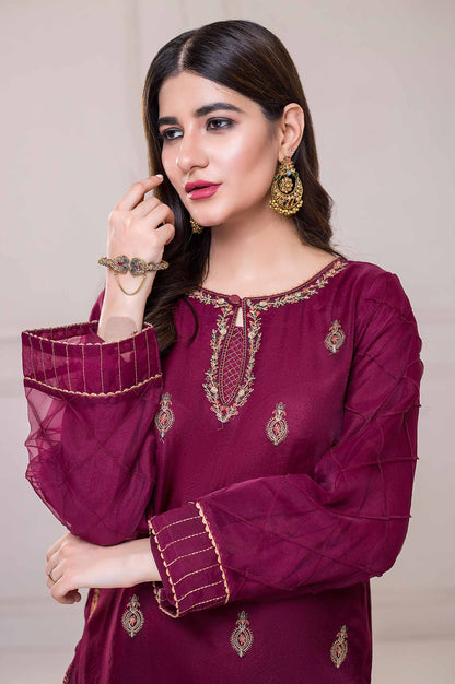 Stitched 1 Piece Embroidered Organza Shirt