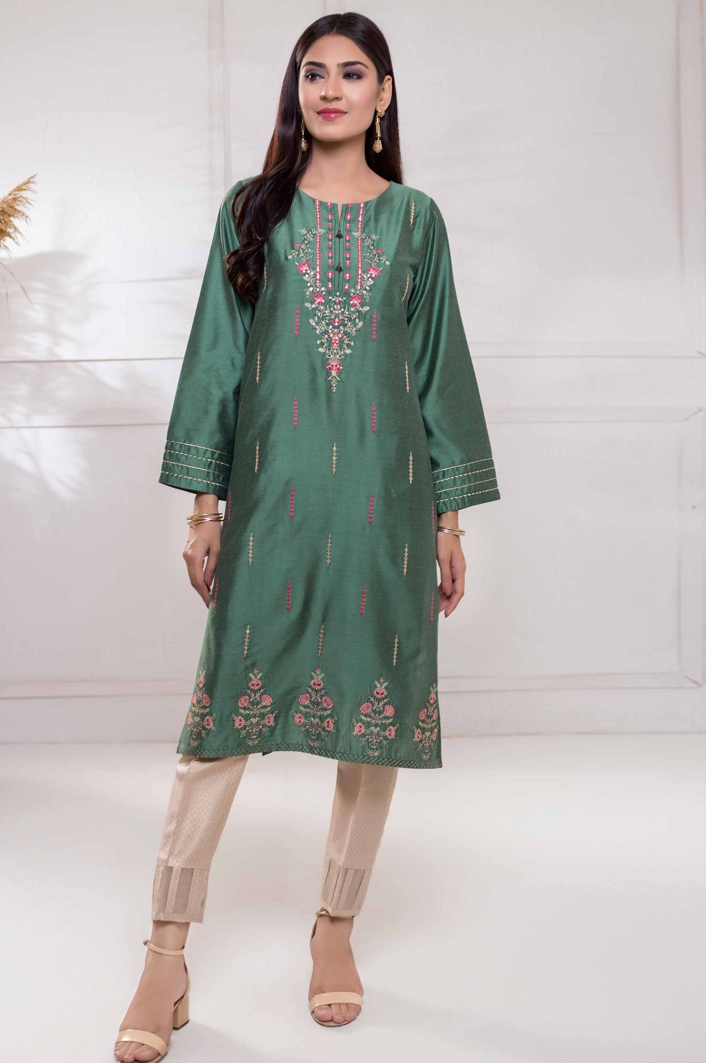 Stitched 1 Piece Cotton Silk Embroidered Shirt