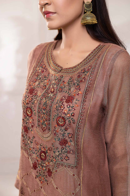 Stitched 1 Piece Khaddi Net Embroidered Shirt