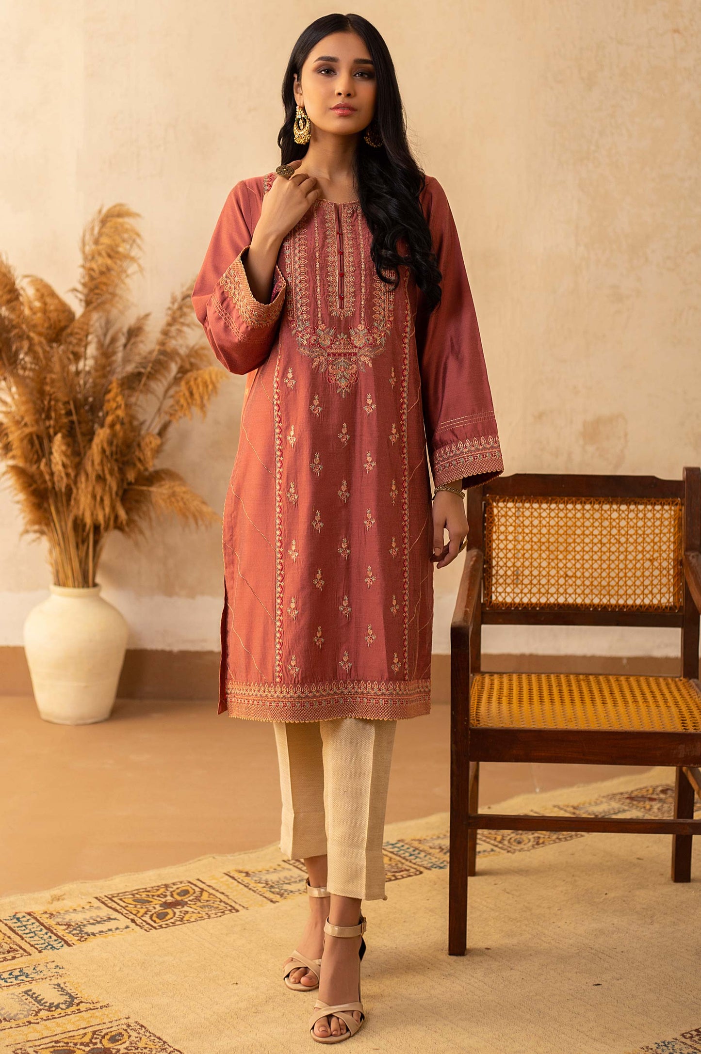 Stitched 1 Piece Cotton Silk Embroidered Shirt