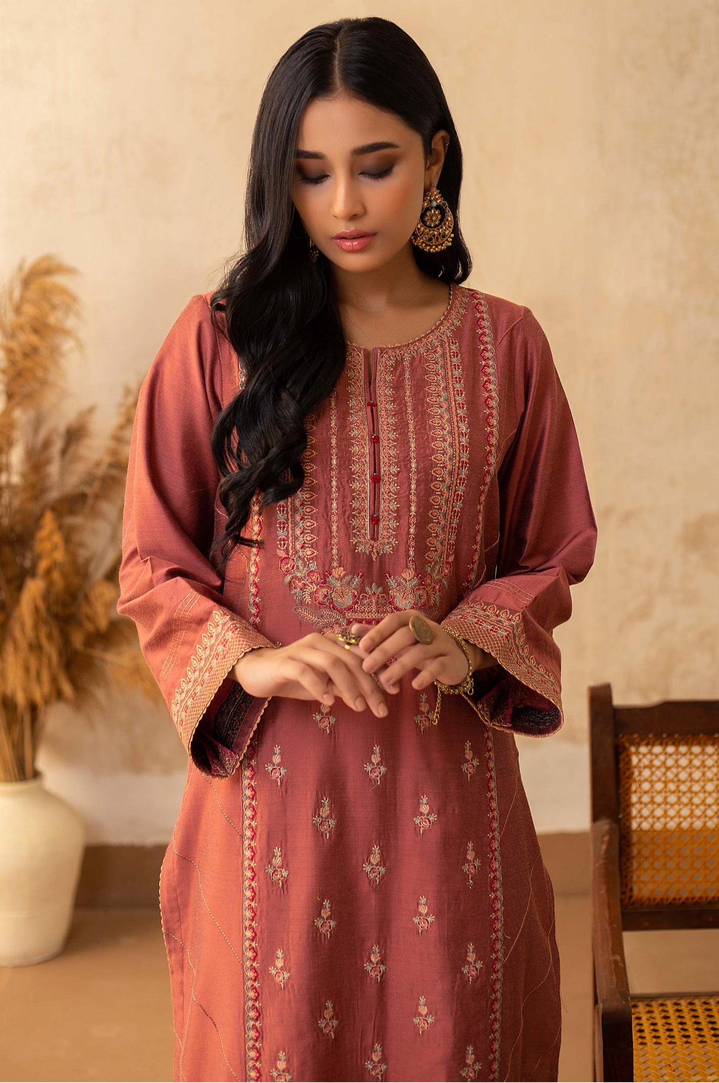 Stitched 1 Piece Cotton Silk Embroidered Shirt