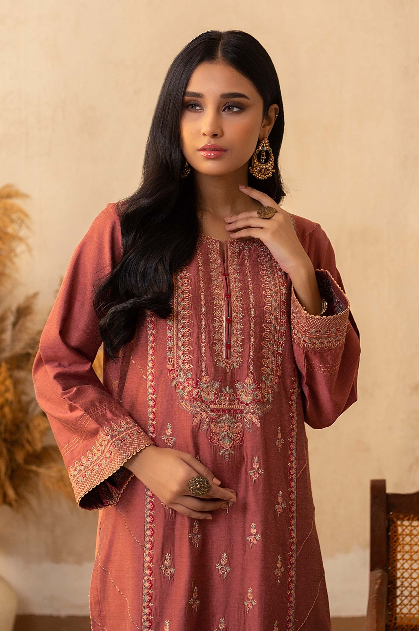 Stitched 1 Piece Cotton Silk Embroidered Shirt