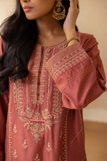 Stitched 1 Piece Cotton Silk Embroidered Shirt