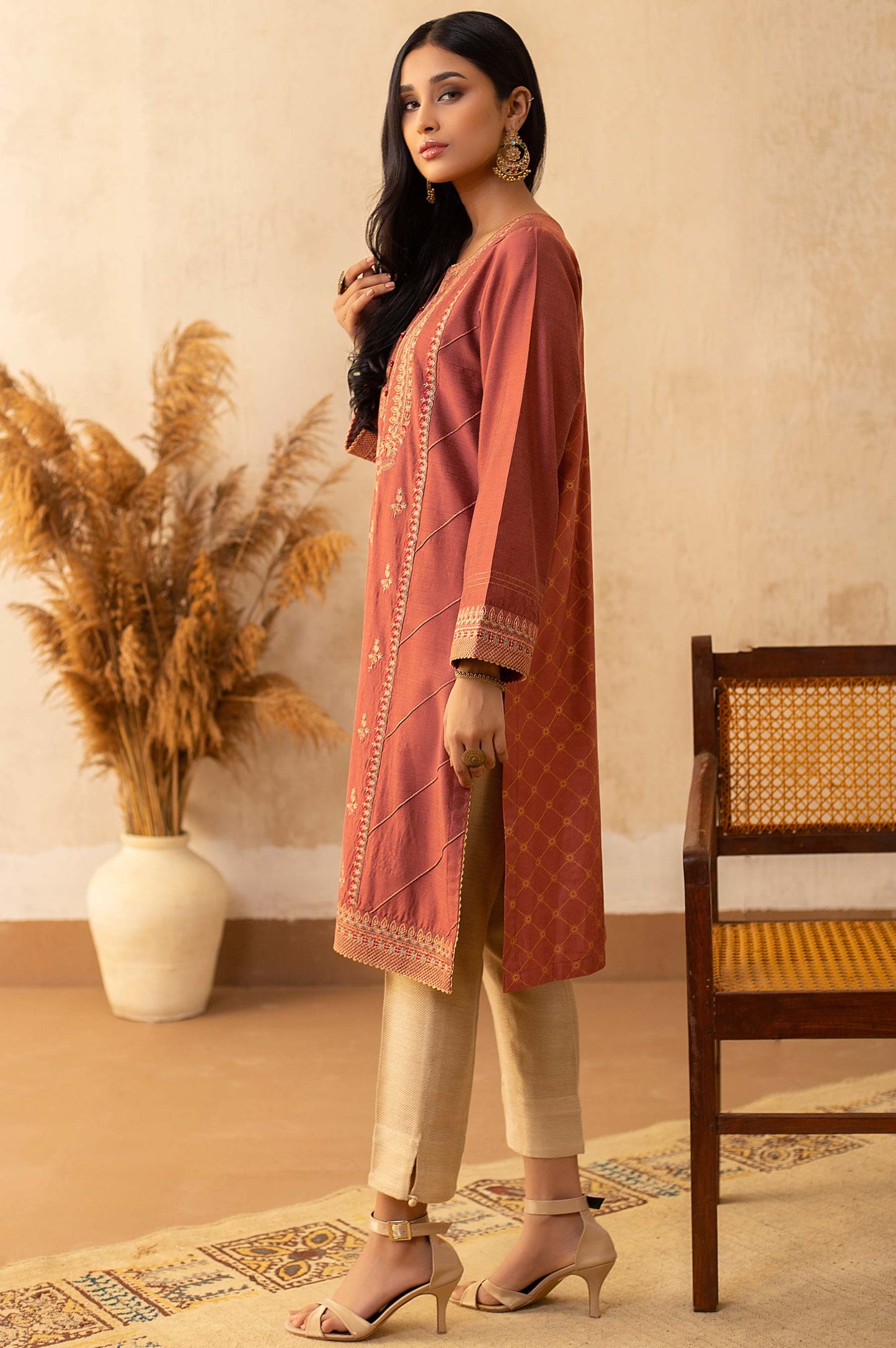 Stitched 1 Piece Cotton Silk Embroidered Shirt