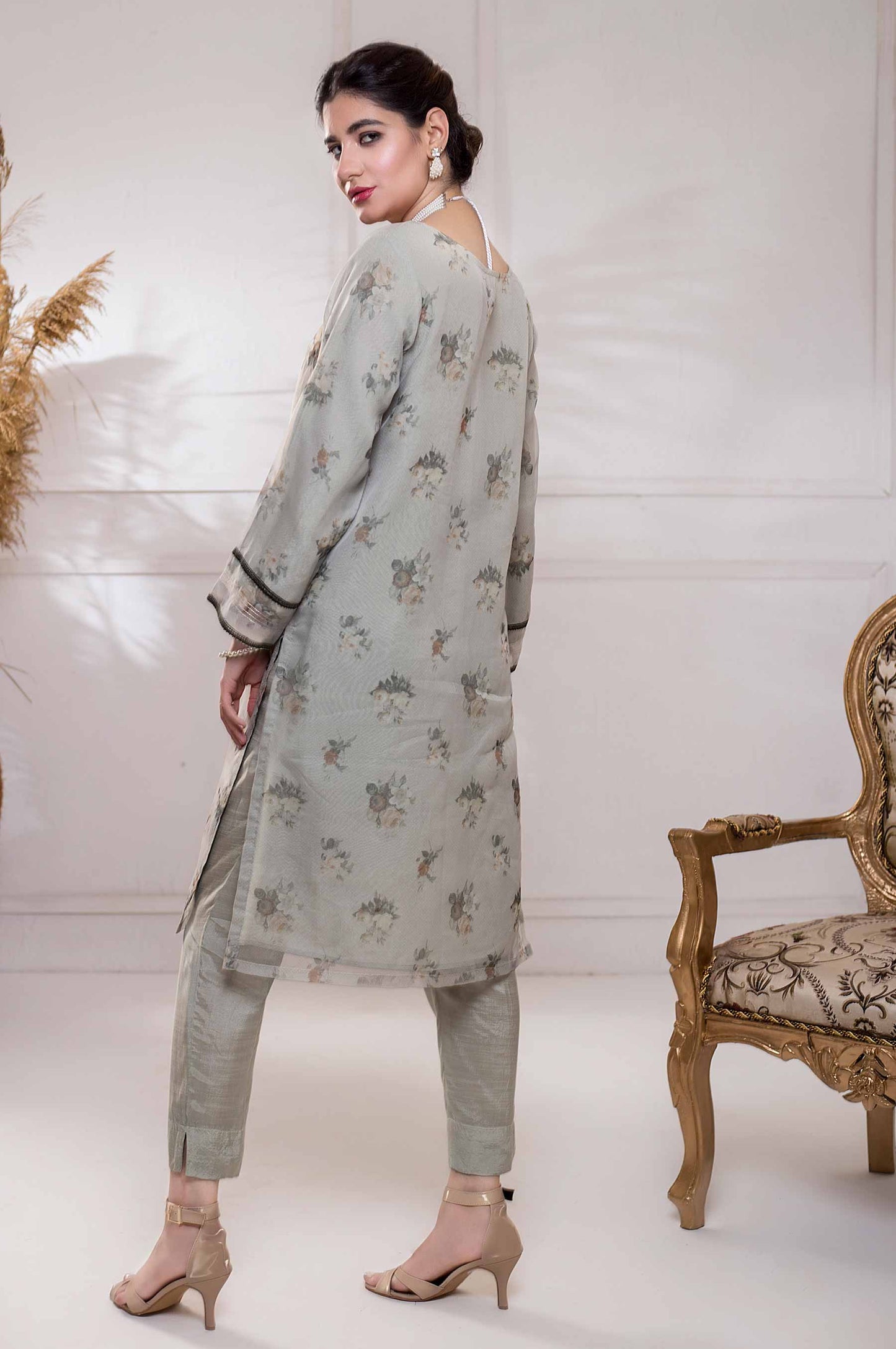 Stitched 1 Piece Organza Embroidered Shirt