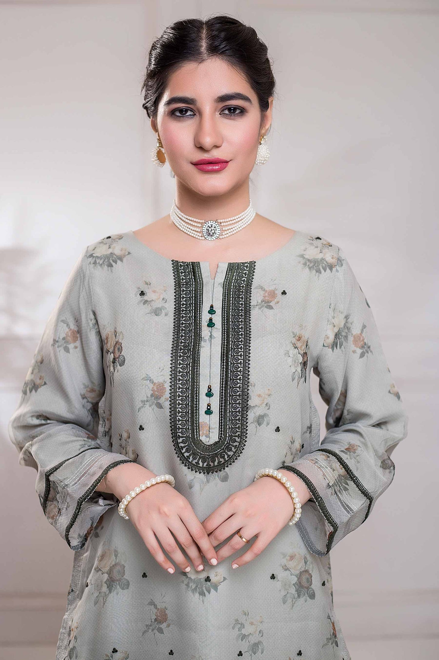 Stitched 1 Piece Organza Embroidered Shirt