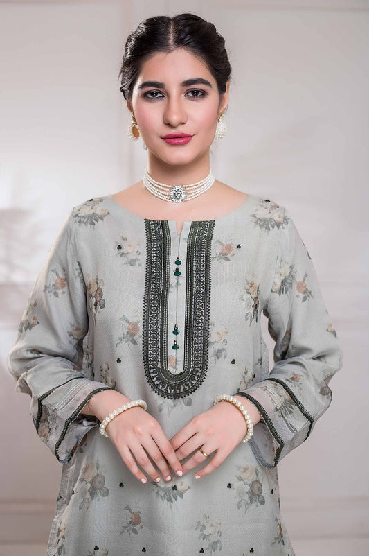 Stitched 1 Piece Organza Embroidered Shirt