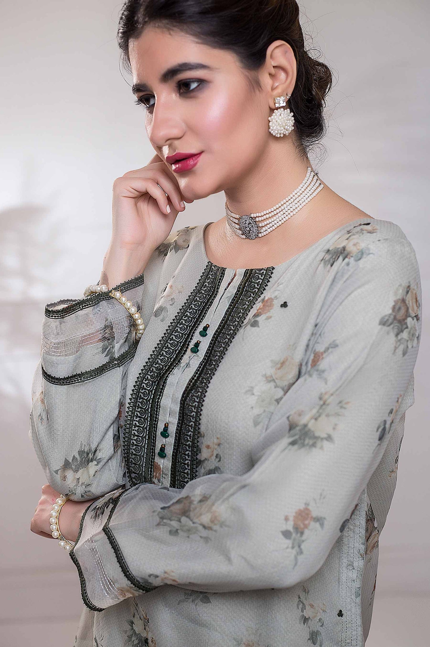 Stitched 1 Piece Organza Embroidered Shirt