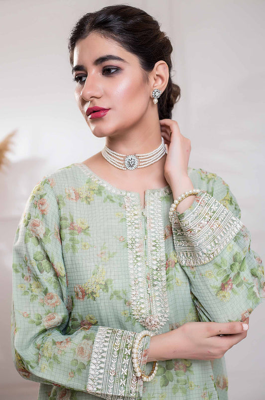 Stitched 1 Piece Organza Embroidered Shirt