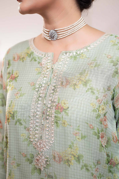 Stitched 1 Piece Organza Embroidered Shirt